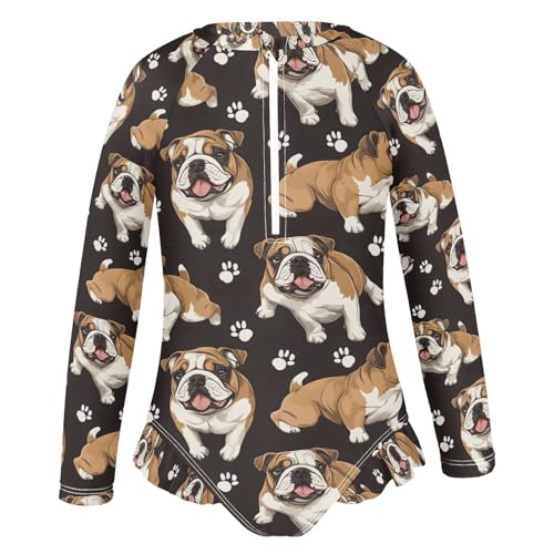 ALAZA Bulldog Paw Print Black Girls One Piece Swimsuit Long Sleeve Rash Guard Swimsuits UV 50+ Swimwear Zipper2