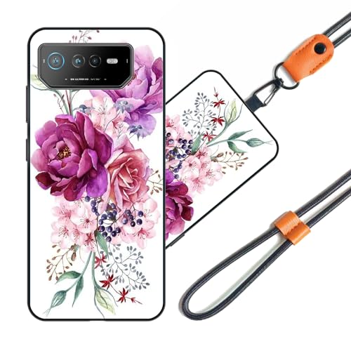 JEZSTHAI Funda Compatible con ASUS ROG Phone 6 Pro Carcasa de Silicona Suave con Correa Colgante Correa de Cuello Cordón para Movil,Anti-Choque Protección Case con Dibujos Aesthetic Patrón*A02