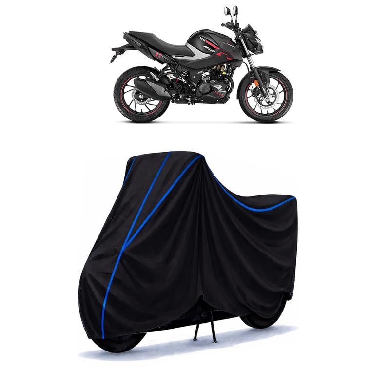 Image of Hero Xtreme 160R 4V Bike Cover Water Resistant Universal Motorcycle Rain | Heavy Duty UV Protection, Dust, Scratch Indoor Outdoor All Weather with Black Blue Piping Elastic