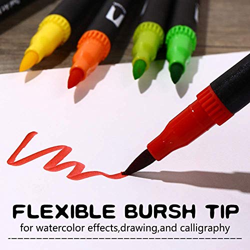 Dual Brush Pen Set 48 Farben Pinselstifte mit Zwei Spitzen Filzstifte Marker für Bullet Journal, Malbücher, Handlettering, Manga, Kalligraphie, Mandala, Skizzieren für Kinder und Erwachsene – Bild 5