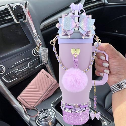 Hpebl 11PCS Bow Accessories for Stanley Cup Tumbler 30 40oz,Purple - image 5