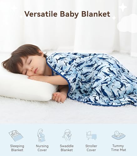 Image of Premium Baby Blankets, Soft Viscose from Bamboo Blanket for Boys and Girls, Nursery Crib Bedding Quilt for Newborn and Toddler, Cooling for Hot Sleepers 50'' x 50'' Shark
