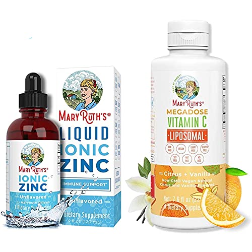 Liquid Zinc & Vitamin C Liposomal Immunity Bundle by MaryRuth's | Ionic Zinc Sulfate Drops + Organic Glycerin, 4oz | Megadose Vitamin C Liposomal 500mg, 7.6oz | Formulated for Adults & Kids