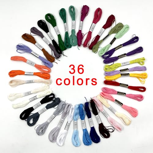 Image of 36 Colors Embroidery Thread Set with DMC Codes - Premium Cotton Sewing Floss for Cross Stitch, 8m per Skein, Ideal for Variety of Needlecraft Projects