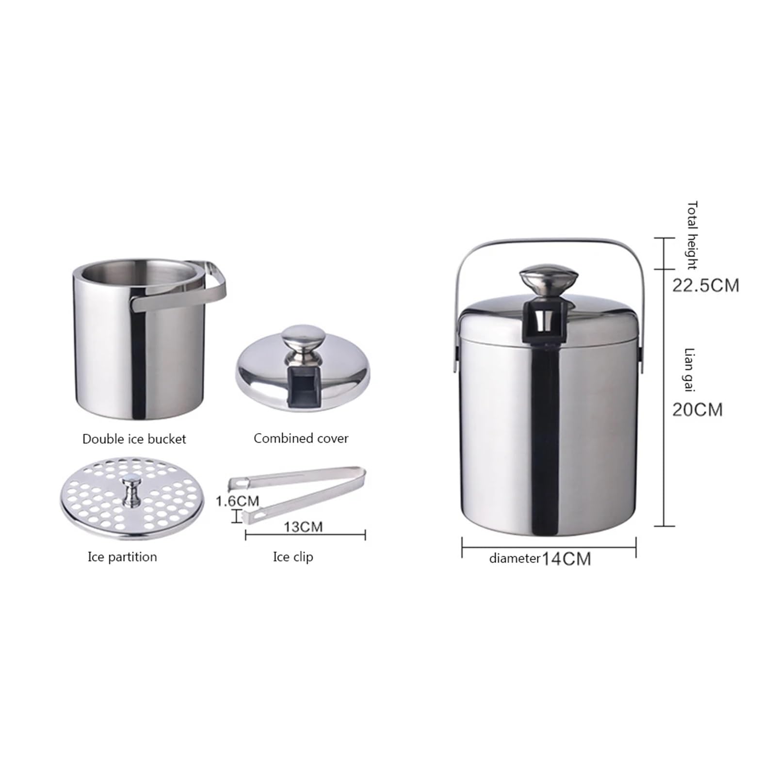 Cubo de Hielo de Acero Inoxidable de Doble Pared con Tapa, Pinzas y colador, Cubo Enfriador, Ideal for el hogar, Bar, Enfriar Cerveza, champán y Vino. para Bar, Cumpleaños, Fiestas