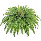 Artificial Ferns for Outdoors & Indoors, 45" Large Faux Ferns 63 Fronds Fake Boston Fern Plant for Planter Garden Porch Entrance Home Windowsill Yards Farmhouse Decoraction (1 Stem)