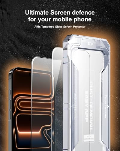 Image of Affix 2 Pack for iPhone 17 Pro Max Full Coverage Tempered Glass, Screen Protector Guard with Easy Fix Installation Tool, 9H Hardness Shatterproof, HD Clear Scratch Resistant