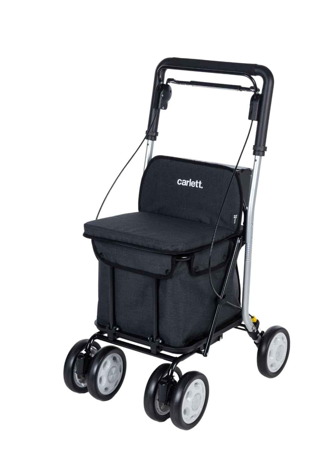 Carlett Rollator und Einkaufstrolley mit Sitz, EU-Medizinprodukt, höhenverstellbarer Griff, Doppelfeststellbremse, Räder in 3 Positionen, leicht und kompakt – Comfort Move, Schwarz