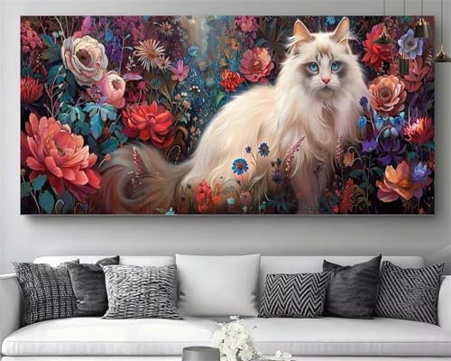 Diamond painting XXL chat 100x200 cm avec broderie diamant fleur pour adulte