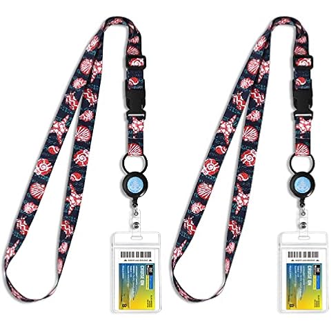 Cruise Lanyards 2 Pack, Adjustable Lanyard with Retractable Reel, Waterproof ID Badge Holder for All Cruises Ships Key Cards, Starfish, Starfish, 30~64” Cover