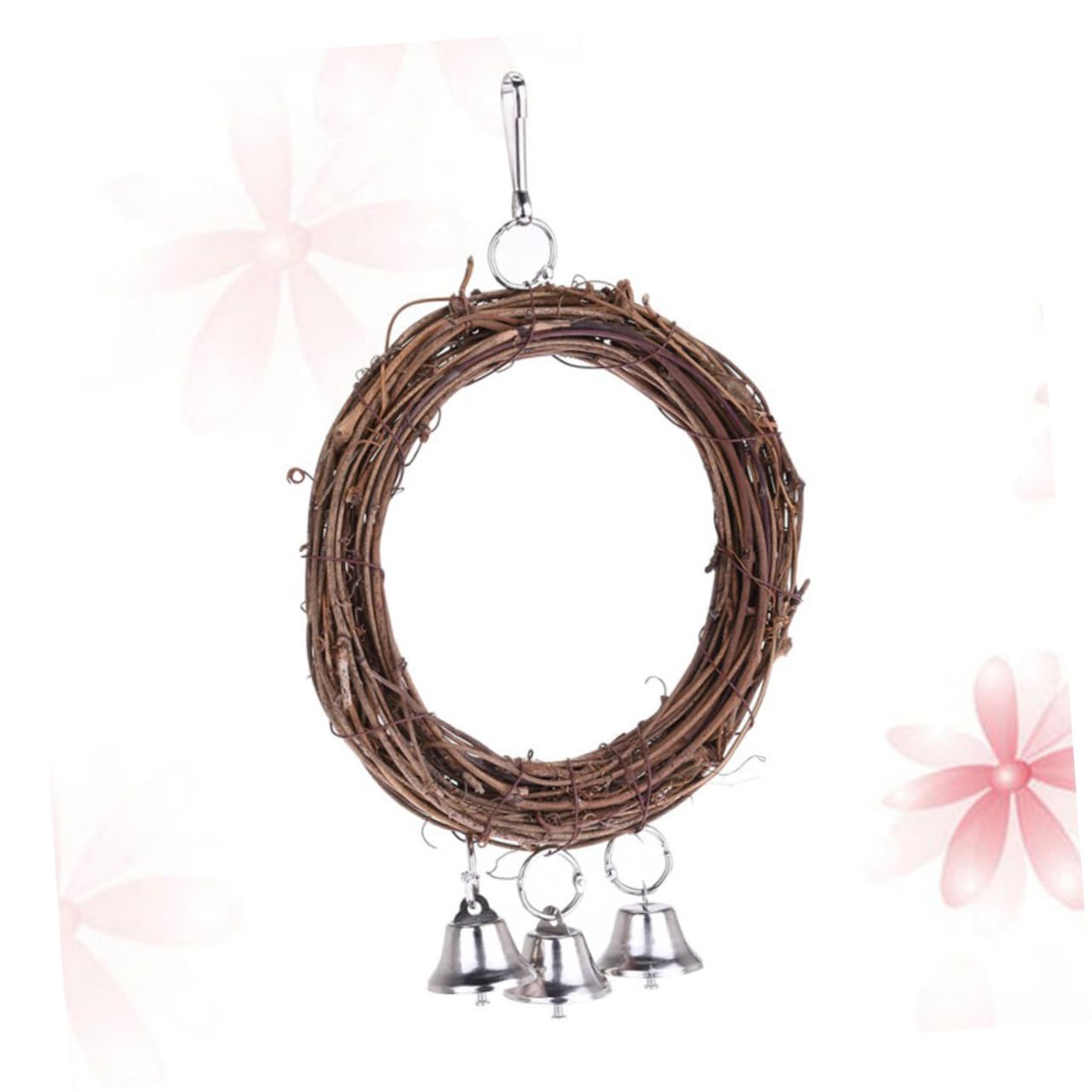 ibasenice Pet Bird Rattan Swing with Bells Parrot Perch for Climbing Adventure Bird Playground Attracts Interest with Random Color Bells