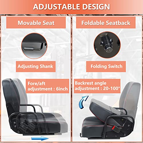 Image of Universal Forklift Seat,Tractor Seat with Adjustable Back,Safety Belt and Operator Position Switch,Excavator Skid Loader Backhoe Dozer Telehandler