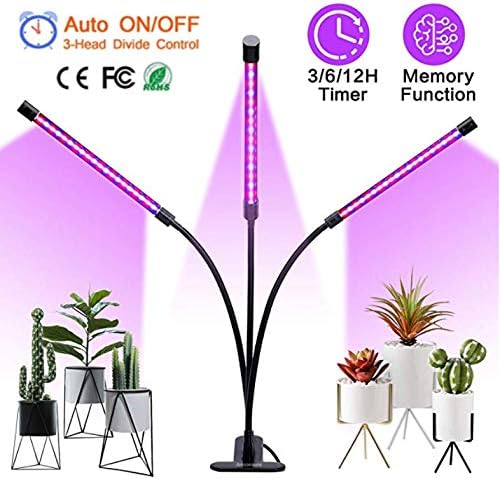 27W Plant Grow Light with Auto Turn On Function, Lamosh 54 LED Plant Grow Lamp with 3/6/12H Timer, 3-Head Divide Control Adjustable Gooseneck, 5 Dimmable Levels for Indoor Plants