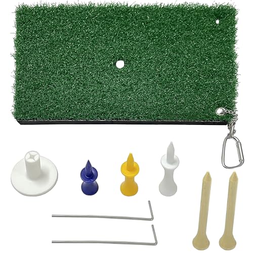 Golf ball mat practice hitting mat with rubber tees realistic grass putting mat 12x8 inches portable outdoor sports training mat suitable for indoor and outdoor gardens backyards offices etc.