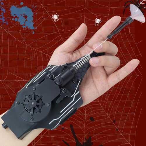 Lumhew Spider Web Shooter Toys for Kids 8 FT Web Shooter Wrist Toy-Rope Launcher for Kids Superhero Cosplay Role Play Costume Props Electric Take-up (Black)