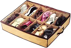 Bolsa de armazenamento para sapatos domésticos, 12 células, organizador de armário dobrável sob a cama