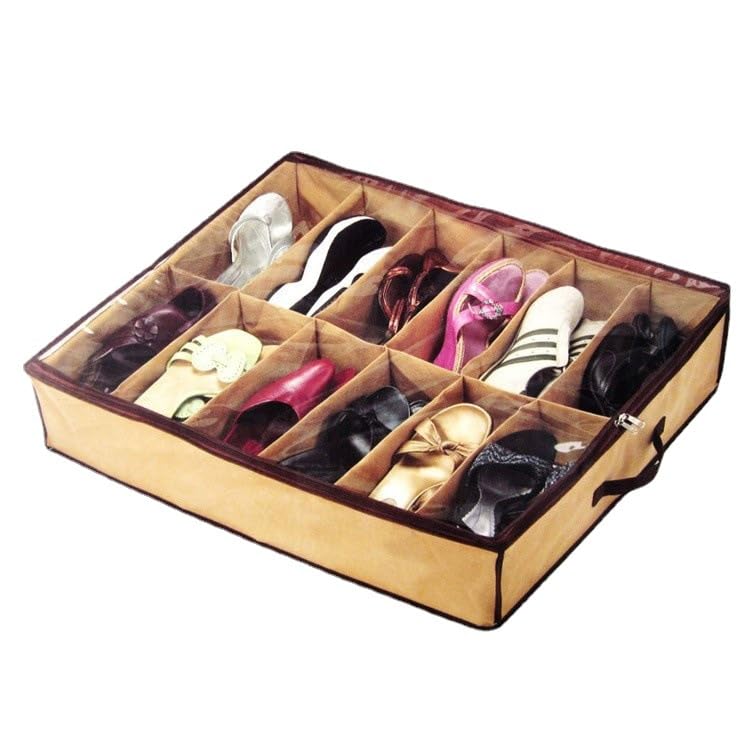 Storage Household Shoe Bag 12 Cells Underbed Foldable Closet Organizer Bed