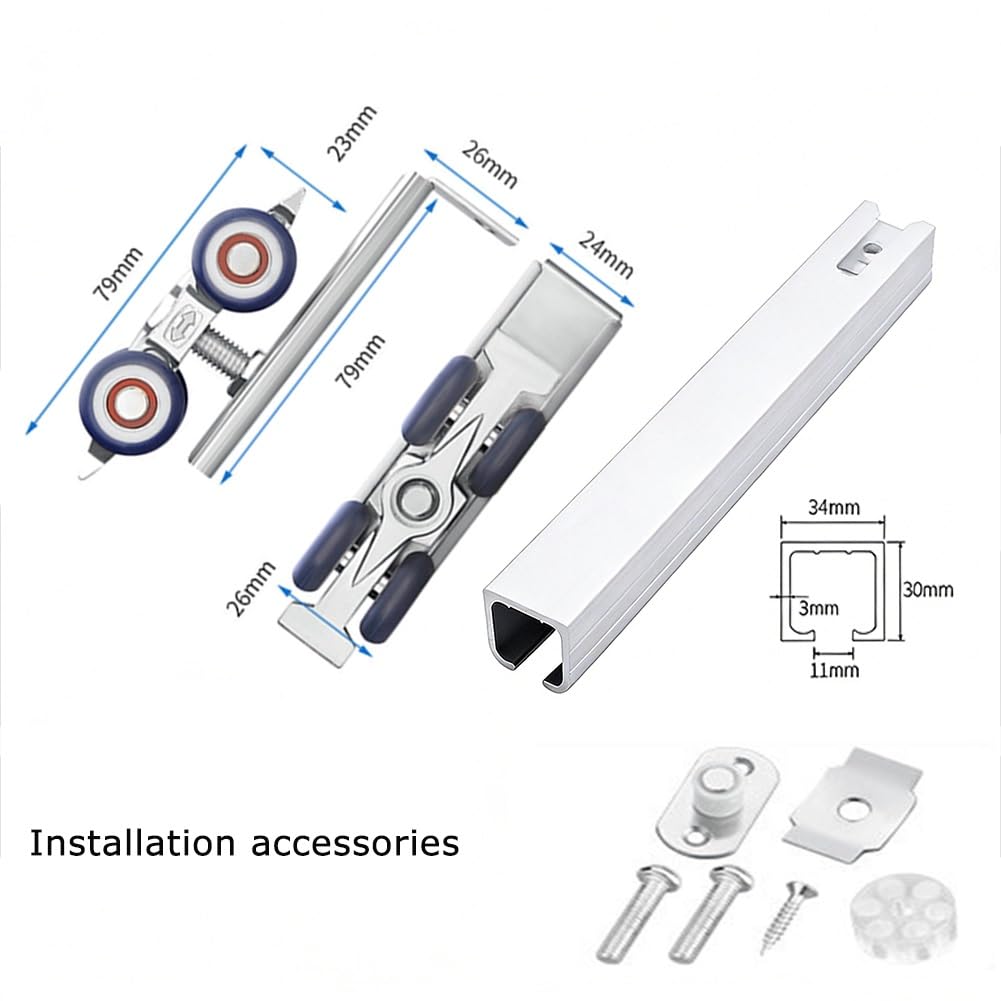 Herrajes Puertas Correderas Colgadas Invisible, Kit Puerta Corredera Oculta Techo con Riel Ruedas Tornillos para Armario Mueble TV Madera Cocina Salón Baño