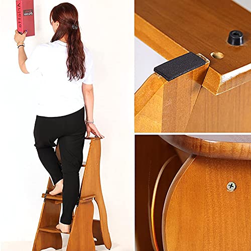 Chaise d'échelle de bibliothèque pliante en bois à 4 marches - 3