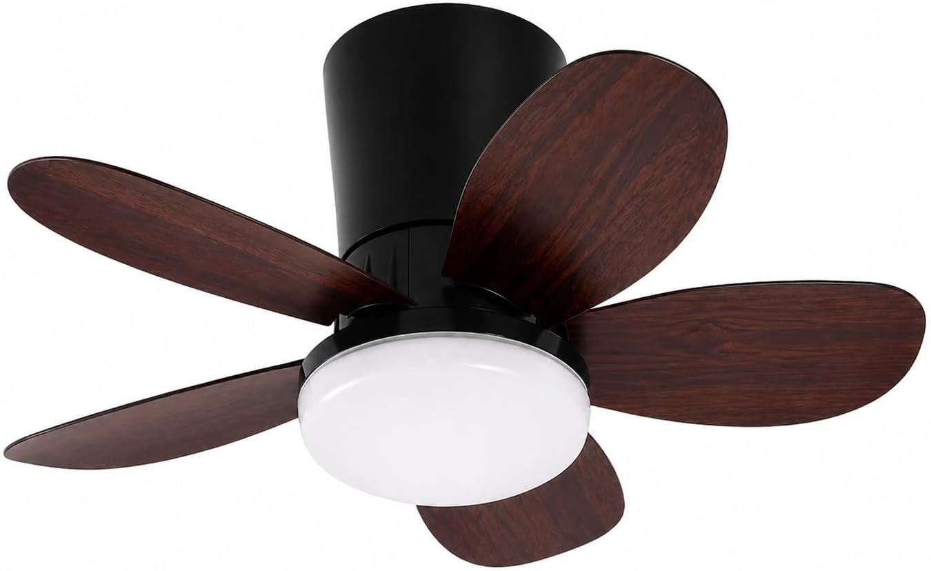 Yeni Nesil Tavan Vantilatörü 64 cm Toplam Çap – 6 Kademeli, 3 Işık Renkli, Kumandalı, Sessiz Fan (Tavana Vidalı Montaj) Avize (Siyah-Kiraz)