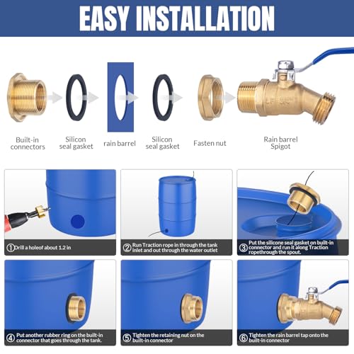 Brass-Water-Container-Rain-Barrel-Faucets-Lead-Free-Spigot-Kit-55-Gallon-Water-Tank-Faucet34Inlet-to-34GHT-Male-Thread-Outlet-Suitable-for-Garden-Hose-Thread-Connection