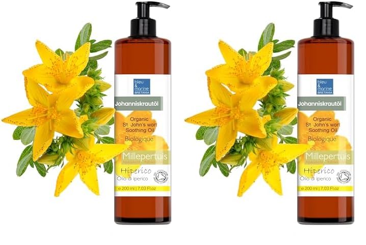 Hiperico, Masaje Relajante, Aceite Hierba San Juan Concentrado, Forte, 100% Puro, Aceite Corporal, Cicatrices, Aceite Estrias, Embarazo, Aceite Cabello - 200 ml (Paquete de 2)