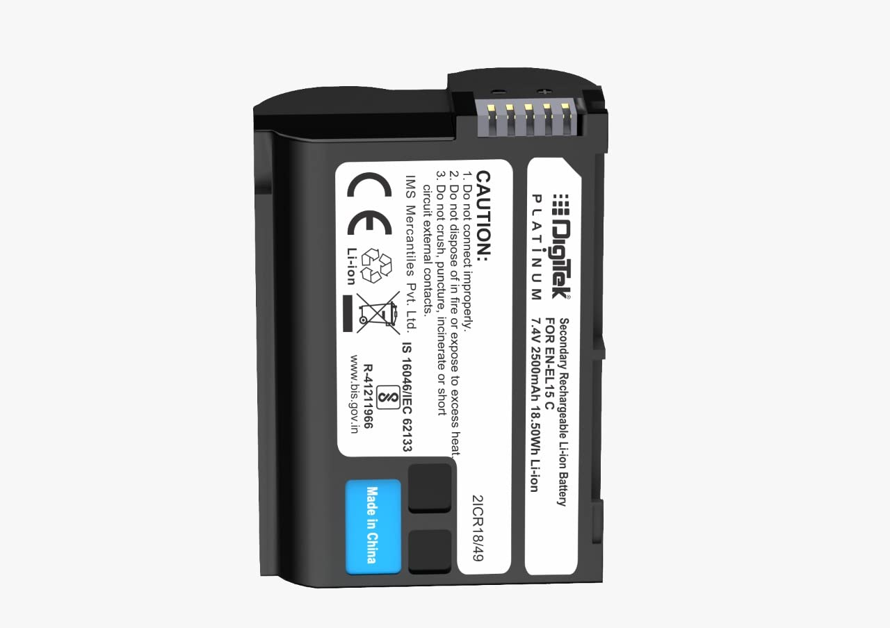 DIGITEK® (EN-EL15 C Platinum) Secondary Rechargeable Battery for Digital Camera, 7.4V/2500mAh, BIS Approved, For Nikon D7000, D7100, D7200, D850, D750, D810, D500, D600, D610, D7500, D800, D800E, & V1