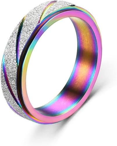 Miniatura 4 de COLORFUL BLING 3 anillos giratorios para la ansiedad para mujer, de acero inoxidable de 0.236 pulgadas, con acabado de arena, con purpurina, anillos