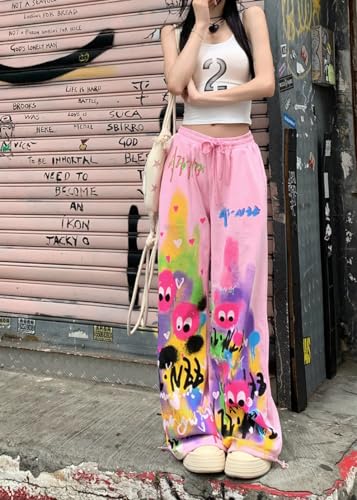 Pink Wide Leg Pants 2024 Summer New Loose Graffiti Casual Pants Sports Pants for Women Y2K Pants3