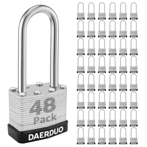 Image of 48 Pack 40 mm (1-9 /16 inch) Keyed Alike Laminated Padlocks with 96 Keys, Hardened Steel Long Shackle, Heavy-Duty Locks for Gym Lockers, Toolboxes, School Lockers, and Hasp Latches
