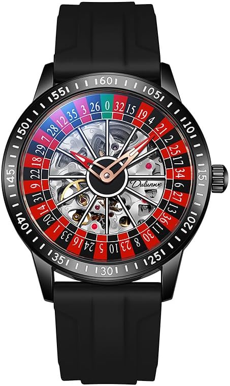 Men's Luxury Roulette Wheel Automatic Mechanical Watch Hollow Skeleton Dial Design Watches Stainless Steel Waterproof Business Luxury Automatic Self-Wind Wristwatch