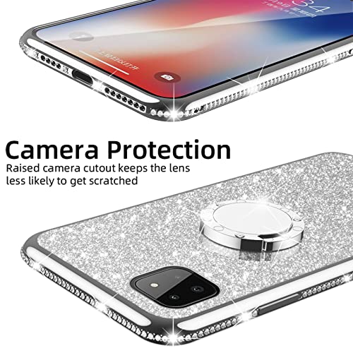 For Boost Mobile Celero 5G Case Glitter Luxury Cute Silicone Tpu Phone Case For Women Girls With Kickstand, Bling Diamond Rhinestone Bumper Ring Stand Slim Case For Samsung Galaxy A22 5G (Silver) #TOP2