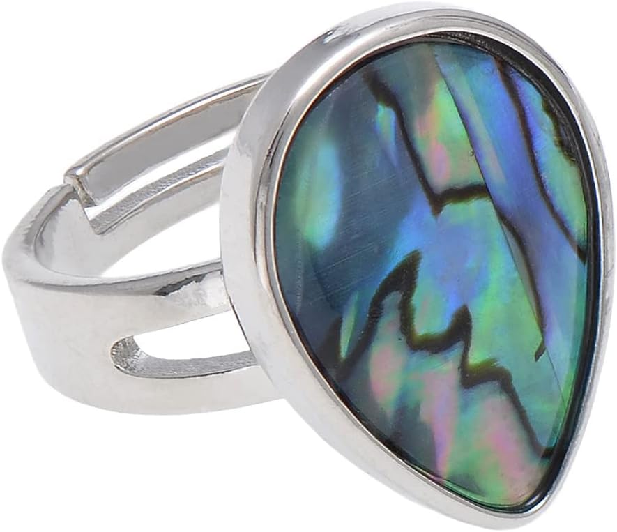 Joseph Brothers Teardrop Abalone Shell Ring for Women, Open Shank Size 7.5-8.5