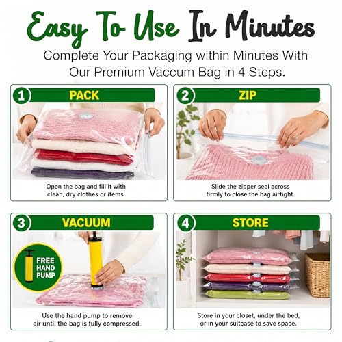 Image of Vacuum Bags for Clothes with Pump, Vacuum Storage Bags, Space Saver Compression Bags, Airtight Reusable Vacuum Packing Bags for Travel, Blanket, Bedding & Quilt Storage, Pack of 5