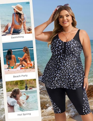 Hanna Nikole Tankini damski strój kąpielowy plus size, push-up, tankini, dwuczęściowy zestaw, kontrola brzucha, wysoka talia, letni strój kąpielowy z szortami kąpielowymi, 116-Plus