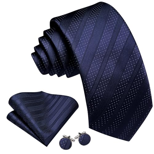 Image of Barry.Wang Classic Mens Ties Silk Necktie Pocket Square Cufflinks Set Woven Designer Wedding Business