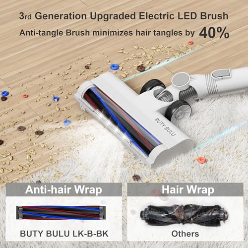 Image of BUTY BULU Cordless Stick Vacuum Cleaner, 30KPa Handheld 2200mAh Rechargeable Battery Lightweight Small Vac Electirc Broom, 40Mins Runtime for Home Hard Floor Carpet Pet Hair Cleaning, LED Screen