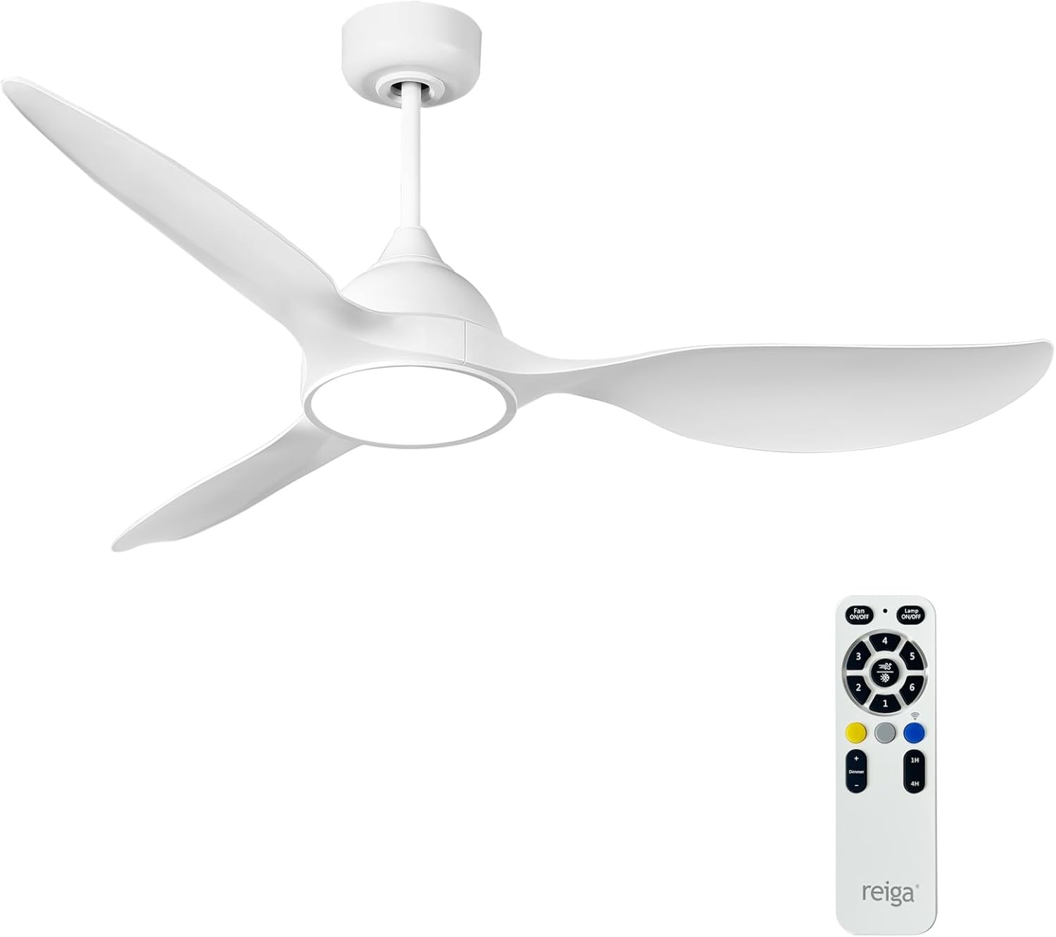 reiga 52 inch White Modern Ceiling Fans with Lights Remote Control, Quiet Reversible DC Motor, 3 Blade High Flow for Living Room Bedroom Farmhouse White, no Wifi
