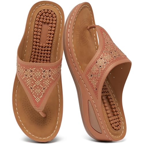 Image of Ecetana Wedge Sandals for Women Comfortable Casual Stylish Flip Flops | Soft Cushion Orthopedic Slip On Platform Thong Sandals with Lightweight Non Slip 2.16 Inch Heel for Summer Walking