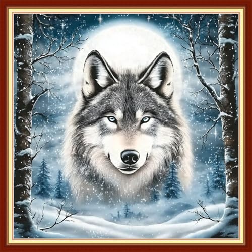 Image of Redxing Stamped Cross Stitch Kits Embroidery kit for Beginners Adults Full Range of Embroidery Patterns Starter Kits DIY Printed Cross Stitch Kits Needlepoint Kits 11CT-Snow Wolf King 18x18 inchs