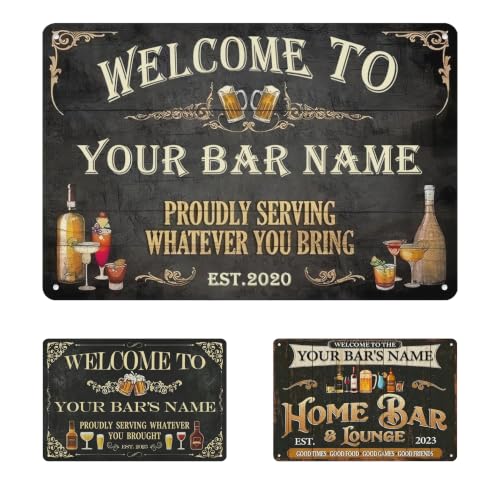 Personalized Vintage Bar Sign Personalized Welcome To Bar Decor Rustic Metal Wall Art For Home Bar Man Cave Pub & Garage Decor 8x12 Inches Manufactured by YAVEIHUB in the USA