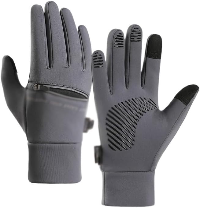 All-Weather Cold Proof Outdoor Cycling Sports Gloves for Men Autumn Winter Fleece Hand Touch Screen Zipper for Outdoor Sports and Daily Use