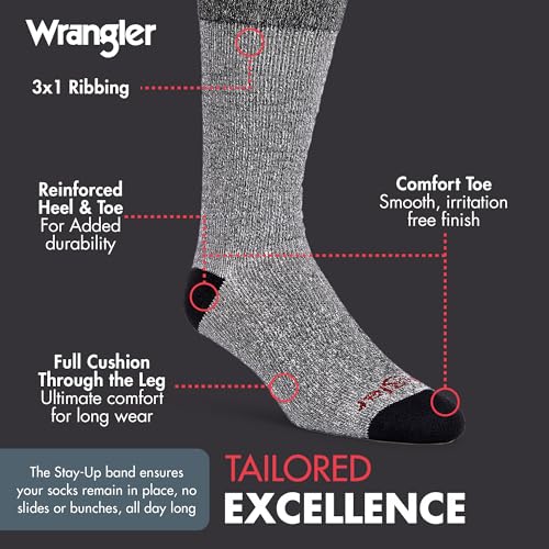 Wrangler Work Socks for Men – Soft Cushioned Mens Crew Socks Size 10-13 (6 Pack)4