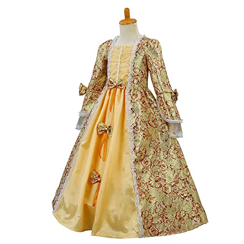 Girls Colonial Dress Kids Prairie Pioneer Dress Historical Civil War Victorian Costume For Child Theater Clothing (110, Red Floral) #TOP4