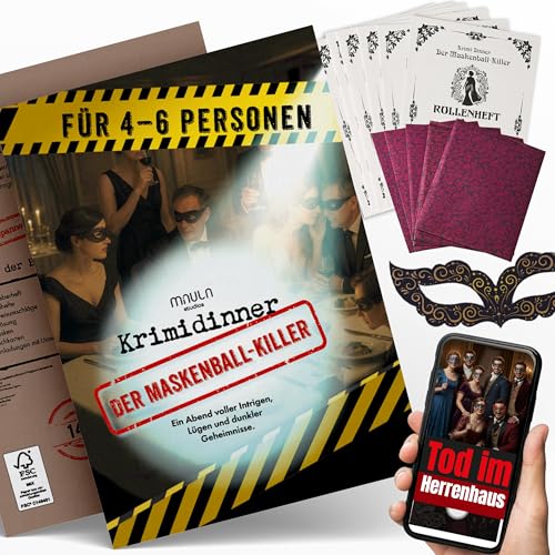 Milula Studios Krimidinner Der Maskenball-Killer Krimi Dinner Spiel für 46 Personen (ab 14) Komplettset mit Rollenheften Hinweisen Masken & Einladungen 1 52 5 Std. Spielzeit