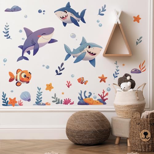 Vinilo decorativo infantil de tiburones marinos miniatura 2