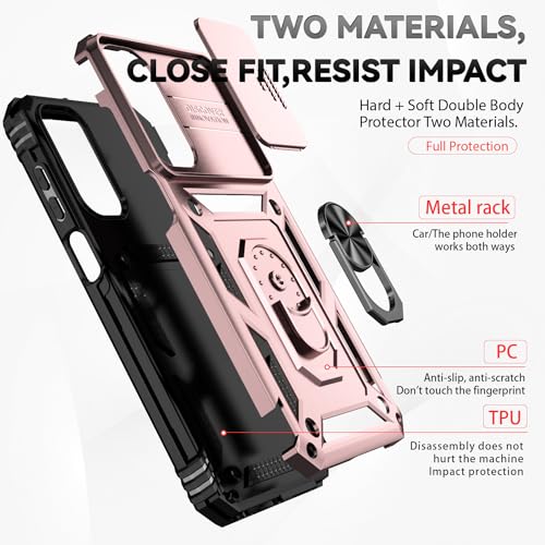 for Samsung Galaxy A15 5G Case with Slide Camera Cover HD Screen Protector [Military Grade 16ft. Drop Tested] Magnetic Ring Holder Kickstand Protective Phone Case for Galaxy A15 5G 2024, Rose Gold - image 7