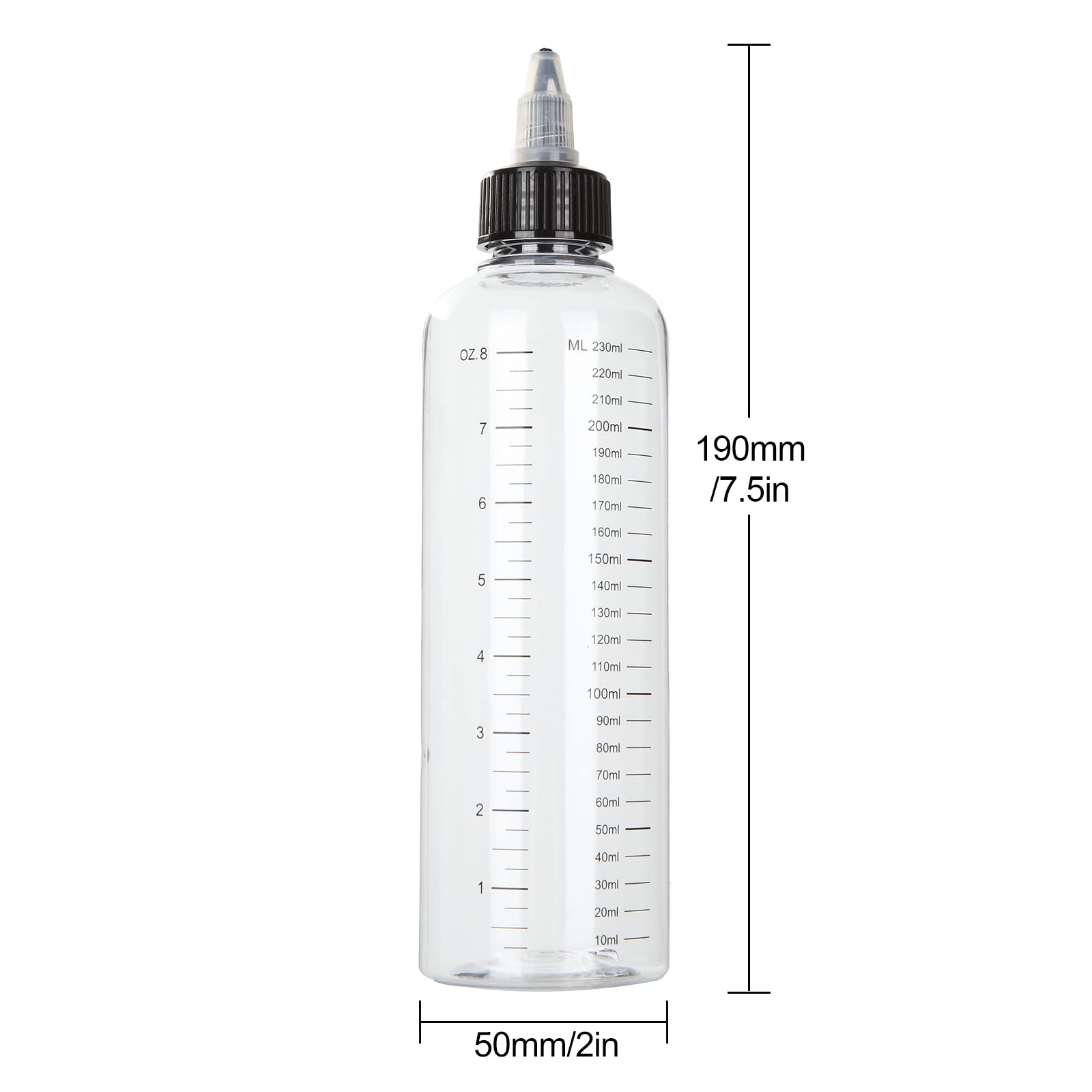 STARVAST 12 bottiglie di distribuzione da 250 ml, graduate con tappo a torsione nero, bottiglie di compressione vuote in plastica con scala per liquidi, inchiostri, oli
