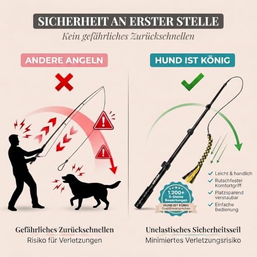 HUND IST KÖNIG Reizangel für Hunde - Profi Hundeangel für ultimativen Spielspaß & körperliche Auslastung - inkl. 2 Tauen + Ersatzseil + eBook - robust & leicht, für große & kleine Fellnasen