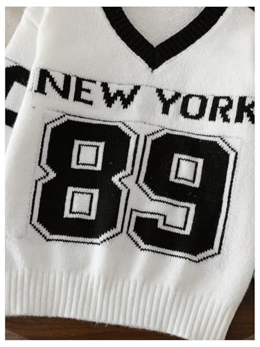 Girl's Y2K V Neck Knit Sweater Number Star Pattern Long Sleeve Lightweight Pullover Jumper Tops4